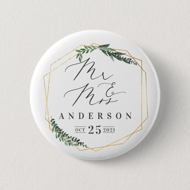 Bóton Redondo 5.08cm folhagem dourada e geométrica (Frente)