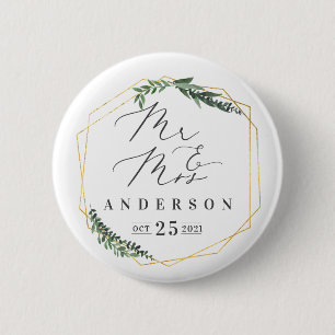 Bóton Redondo 5.08cm folhagem dourada e geométrica