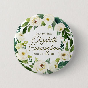 Bóton Redondo 5.08cm Folhagem Floral Moderna com Aquarela Funeral Memor