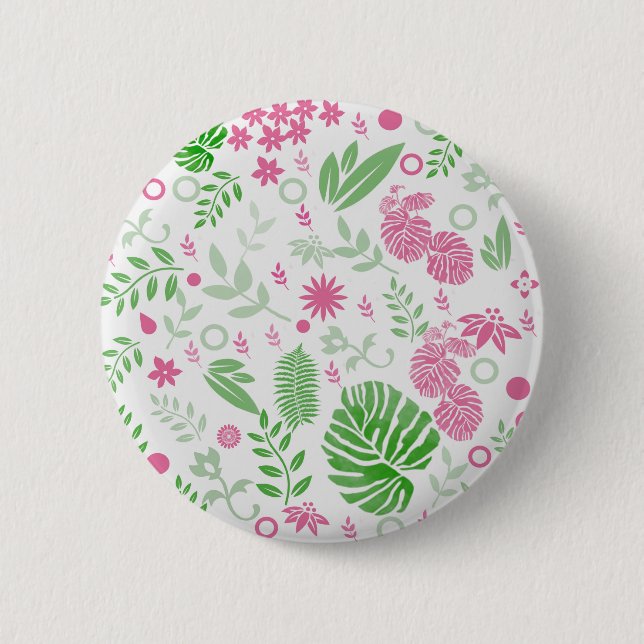 Bóton Redondo 5.08cm Folhas verdes e rosa e flores (Frente)