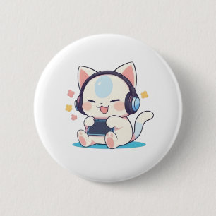 Bóton Redondo 5.08cm Fones de Ouvido para Jogos de Gato Chibi Fofo Cons
