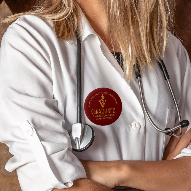 Bóton Redondo 5.08cm Formatação Dourada da Escola Veterinária Maroon (Criador carregado)