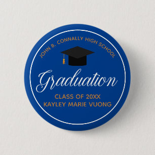 Bóton Redondo 5.08cm Formatura Azul Ouro Personalizado Nome Escola Ensi