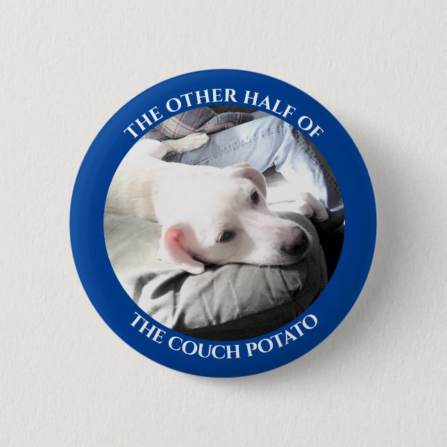 Bóton Redondo 5.08cm Foto de Cachorro Branco Bonito com Pai Azul (Frente)