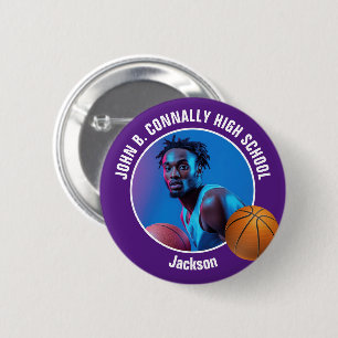 Bóton Redondo 5.08cm Foto de jogador de basquete roxo Espírito de escol