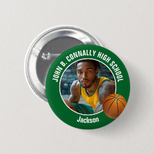 Bóton Redondo 5.08cm Foto de jogador de basquete verde Espírito escolar