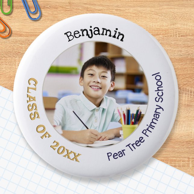 Bóton Redondo 5.08cm Foto do Colaborador de Escolas Primárias (A button for primary and elementary school leavers, with name, photo, class of (year) and school)