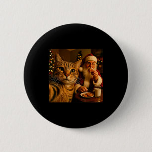 Bóton Redondo 5.08cm Foto Engraçada de Gato com Papai Noel Meme de Nata