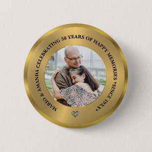 Bóton Redondo 5.08cm Foto Personalizada Celebrando 50 Anos de Casamento