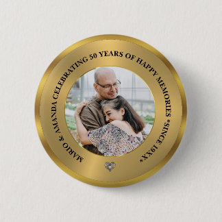 Bóton Redondo 5.08cm Foto Personalizada Celebrando 50 Anos de Casamento