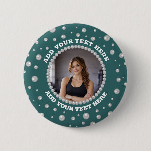 Bóton Redondo 5.08cm Foto Personalizada com Círculo de Pérolas em Azul