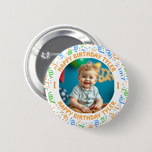 Bóton Redondo 5.08cm Foto personalizada de Confetti, Nome e Idade Anive