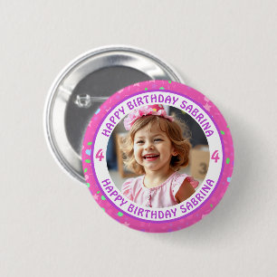 Bóton Redondo 5.08cm Foto personalizada de Confetti, Nome e Idade Anive