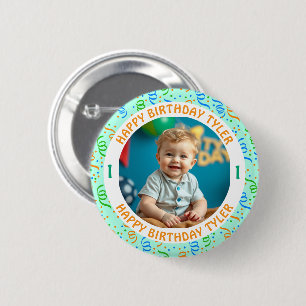 Bóton Redondo 5.08cm Foto personalizada de Confetti, Nome e Idade Anive