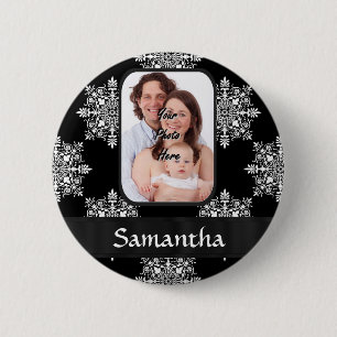 Bóton Redondo 5.08cm Foto personalizada de damasco preto