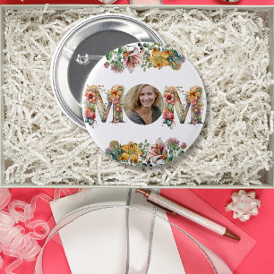 Bóton Redondo 5.08cm Foto personalizada de flor de Dia de as mães MOM