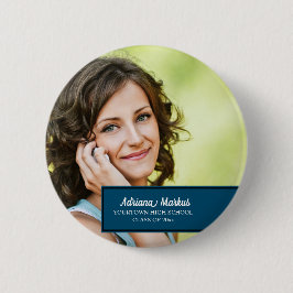 Bóton Redondo 5.08cm Foto Personalizada do Ano Escolar de Graduação Azu