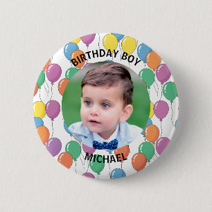 Bóton Redondo 5.08cm Foto Personalizada do Menino de Aniversário