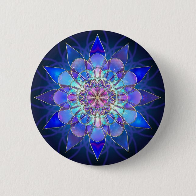 Bóton Redondo 5.08cm Fractal azul da mandala da flor (Frente)