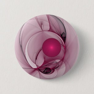 Bóton Redondo 5.08cm Fractal Sinuoso, Arte Abstrato Moderno Rosa Berry