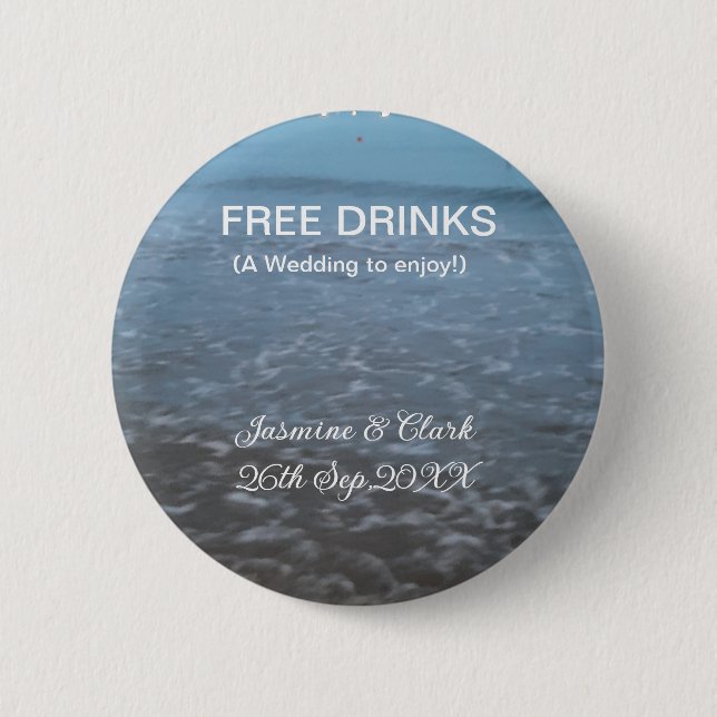 Bóton Redondo 5.08cm Free drinks save the date beach wedding add name  (Frente)