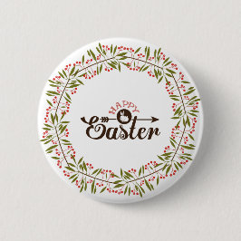 Bóton Redondo 5.08cm Frota Floral Vermelha Redonda E Verde Com Coelho