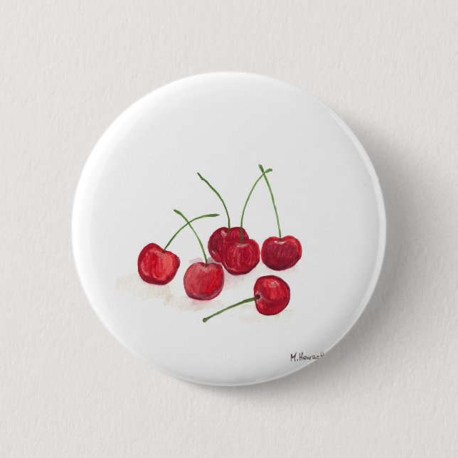 Bóton Redondo 5.08cm Fruta de cerejas vermelhas (Frente)