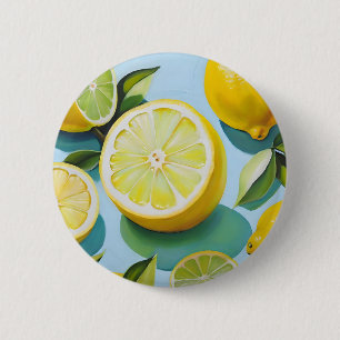 Bóton Redondo 5.08cm Frutas de limão em azul