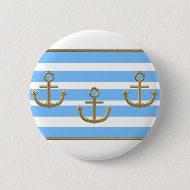 Bóton Redondo 5.08cm fundo branco azul da âncora dourada (Frente)
