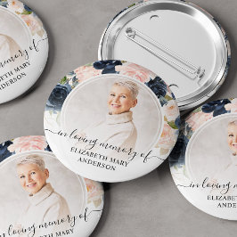 Bóton Redondo 5.08cm Funeral Na Foto Floral Rosa Do Marinho De Memória