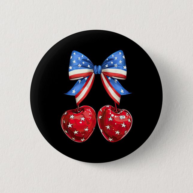 Bóton Redondo 5.08cm Funny American Flag Cherry Coquette Arco 4 De Julh (Frente)