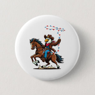 Bóton Redondo 5.08cm Funny Bald Eagle Cowboy Horseback Voando