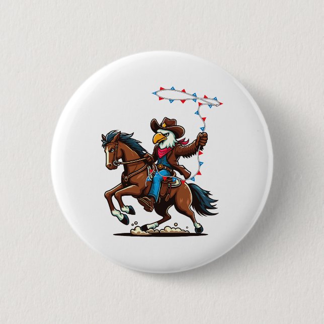 Bóton Redondo 5.08cm Funny Bald Eagle Cowboy Horseback Voando (Frente)