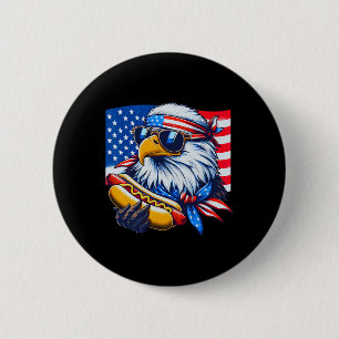 Bóton Redondo 5.08cm Funny Bald Eagle Hotdog American Flag 4 De Julho