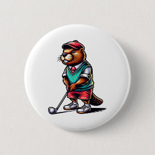 Bóton Redondo 5.08cm Funny Beaver Golfer Rodand Golfing Esportes de Gol