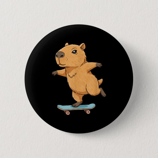 Bóton Redondo 5.08cm Funny Capybara Skater Skateboard Ballerina Zoo Boy (Frente)