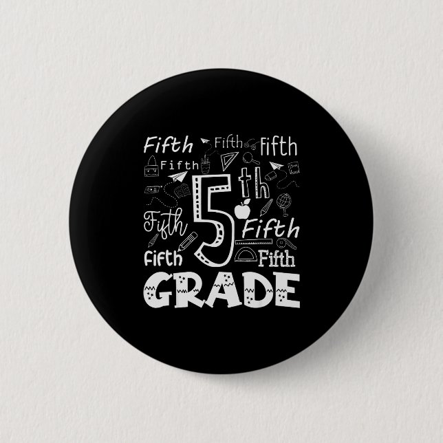 Bóton Redondo 5.08cm Funny Fifth Grade Doodle Tygraphy Birthday Design  (Frente)
