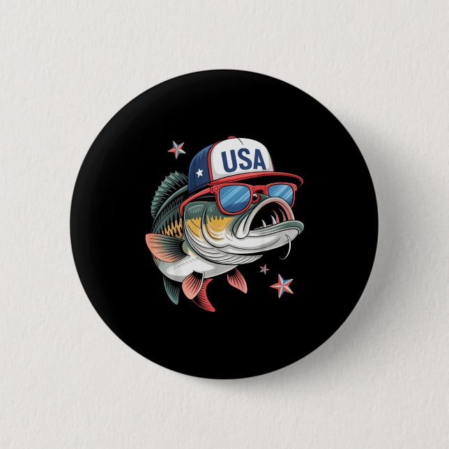 Bóton Redondo 5.08cm Funny Fishing &amp; Fisherman Gift American Flag  (Frente)