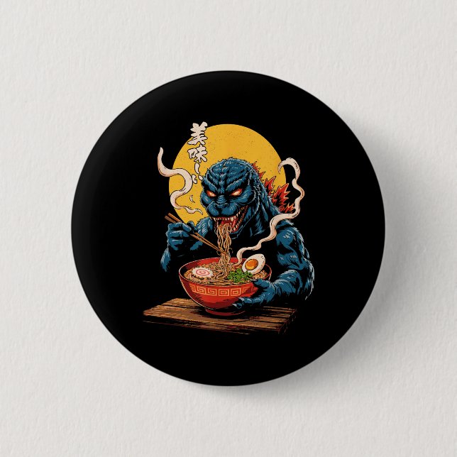 Bóton Redondo 5.08cm Funny Kaiju Comendo Ramen Monstro Japonês Bi (Frente)