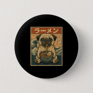 Bóton Redondo 5.08cm Funny Kawaii Ramen Pug Noodles Japoneses Pug Comen