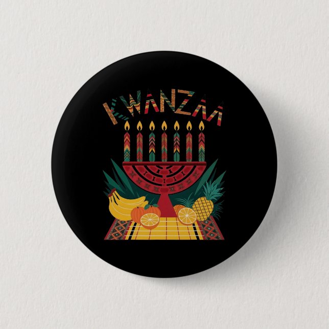 Bóton Redondo 5.08cm Funny Kinara Sete Velas Kwanzaa Celebração 1 (Frente)
