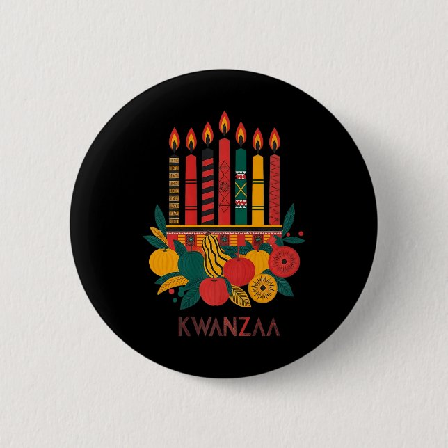 Bóton Redondo 5.08cm Funny Kinara Sete Velas Kwanzaa Celebração 1 (Frente)