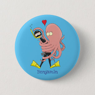 Bóton Redondo 5.08cm Funny octopus hugs diver cartoon humour