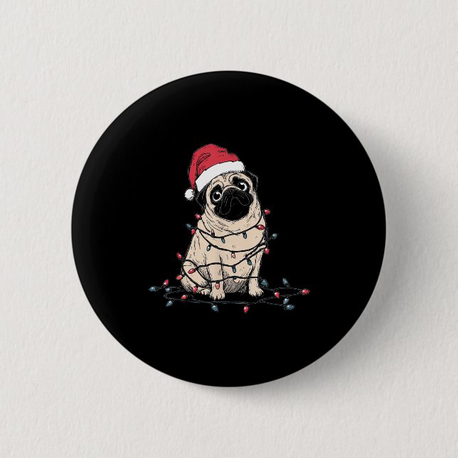 Bóton Redondo 5.08cm Funny Pug Christmas Graphics Dog Lights Lover Owne (Frente)
