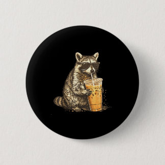 Bóton Redondo 5.08cm Funny raccoon drinking iced coffee animal meme men