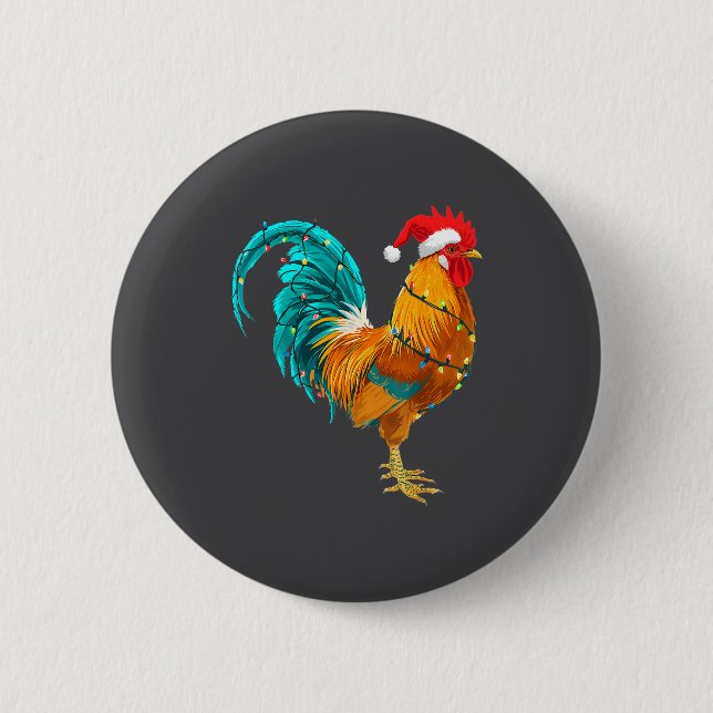 Bóton Redondo 5.08cm Funny Rooster Chicken Santa Christmas Lights Farme (Frente)