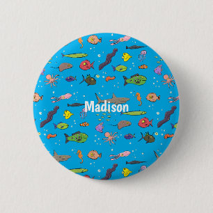 Bóton Redondo 5.08cm Funny sea creatures cartoon illustration pattern