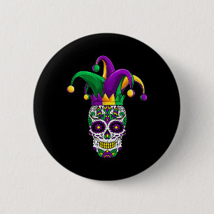 Bóton Redondo 5.08cm Funny Sugar Skull Mardi Gras Party Roupa