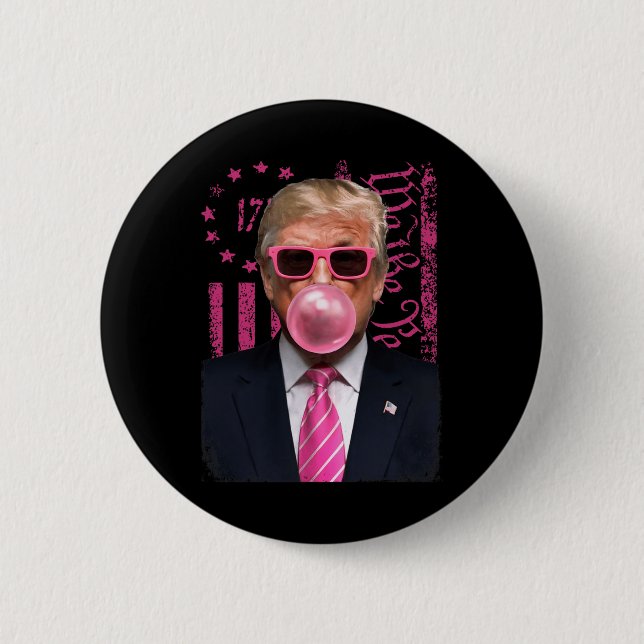 Bóton Redondo 5.08cm Funny Trump Bubble Gum Rosa Sinalizador Dos Eua (Frente)