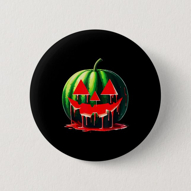 Bóton Redondo 5.08cm Funny Watermelon Jack O Lantern Soky Dripng Fruit  (Frente)